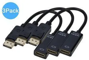 DIXSG 4K Displayport to HDMI Adapter Cable (3Pack),iXever DP Display Port to HDMI Male to Female Converter Adapter Gold-Plated Cord Compatible for Lenovo Dell HP