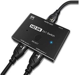 DIXSG HDMI Ultra HD 8K 2.1 High Speed 48Gbps Directional Switch Only 2in 1out 8K@60Hz 4K@120Hz Converter Compatible with Xbox PS5 Projectors Monitors