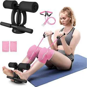 SG SGODDE Sit Up Bar with Resistance Bands Sit Up Bar for Floor Sit-up Assistant Device with Knee Pads Portable Adjustable Self-Suction Abs Workout Equipment for Core Strength Muscle Training
