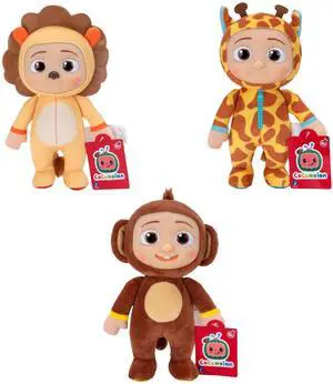 Jazwares Cocomelon Animal Plush Toys Set of 3 Lion Monkey Giraffe JJ Dolls Soft 8" New
