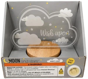 Moon and Stars Wish Upon a Star Night Light Battery Powered Wooden Base Bedroom Room Decor Moon and Stars Wish Upon a Star Night Light Battery Powered Wooden Base Bedroom Room Decor