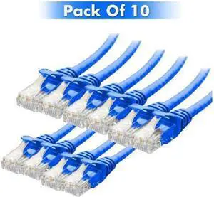 WISDUM Cat6 Ethernet Patch Cable RJ Pure Bare Copper Wire LAN Network Internet Patch Cord Internet Router 10-Pack Blue 15ft