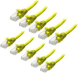 WISDUM CAT6 Ethernet Cable LAN Network RJ45 Internet Patch Cord 10Pack Yellow 5ft Bare Copper 5 ft.