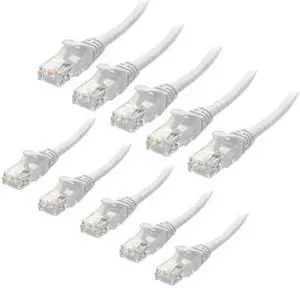 WISDUM Cat6 Ethernet Patch Cable RJ Pure Bare Copper Wire LAN Network Internet Patch Cord Internet Router 10-Pack White 10ft