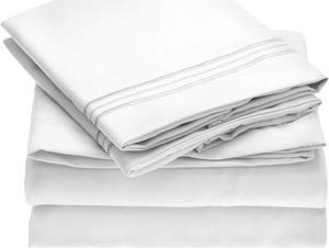 Luxury Bed Sheet Set, High Quality Silky Soft Natural White Brushed Microfiber 1800 Bedding - Wrinkle, Stain Resistant, Queen, 4 Pieces.