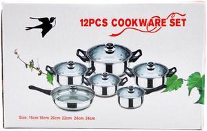 Stainless Steel 12-Piece Cookware Set, Silver, kitchen casserole set, cooking set