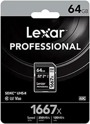 Original Lexar 1667x V60 250MB/s Flash Memory sd cards 64gb 128GB UHS-II U3 Card high speed 256GB SDXC For 3D 4K HD video (64GB)