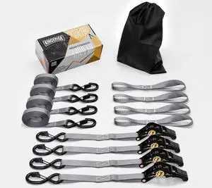 KINGERIGE Heavy Duty Motorcycle Ratchet Straps - 4 Pack with Soft Loops and High Break Strength for Secure Transport of Motorbikes, ATVs, and More - Ideal for Trucks, Trailers, and Roof Racks
