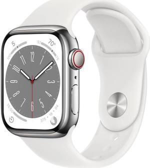 Refurbished Apple Watch Series 8 41mm GPS  Cellular 32GB  Silver Stainless Steel  White Sport Band