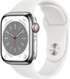 Apple Watch Series 8 45mm (GPS + Cellular) 32GB - Silver Stainless Steel + White Sport Band M/L