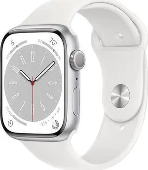 Apple Watch Series 8 45mm (GPS Only) 32GB - Aluminum Silver + White Band M/L