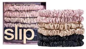 Slip Silk Skinnie Scrunchies in Black, Pink, and Caramel - Elastic Scrunchies Set (6 Scrunchies)