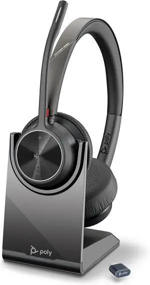 Poly Voyager 4320 UC Wireless Headset & Charge Stand (Plantronics) Stereo Headphones w/Noise-Canceling Boom Mic  Connect PC/Mac/Mobile via Bluetooth-Works w/Teams (Certified)