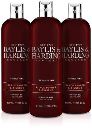 Baylis & Harding Black Pepper Moisturising Shower Gel, 500 ml, Pack of 3