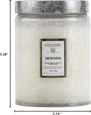 Voluspa Mokara, Large Candle Jar, 18 oz, 100 Hour Burn Time, Coconut Wax for Clean Burning, Handcrafted in the USA