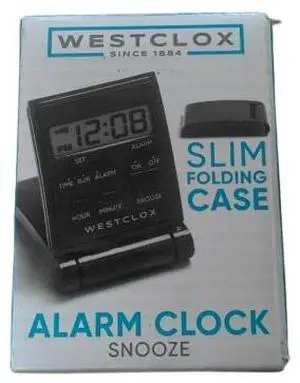 Westclox Slim Folding Travel Alarm Clock LCD Backlight Black