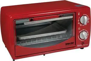 Better Chef Basic Toaster Oven | 4-Slice | 60-Minute Timer | Slide Out Rack | Bake Tray | Broil (Red)