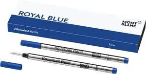 Montblanc Rollerball Refills (F) Royal Blue 124501  Quick-Drying Pen Refills for Montblanc Rollerball and Fineliner Pens  2 x Dark Blue Pen Cartridges