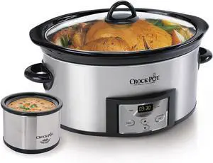 Crock-Pot 6-Quart Countdown Programmable Oval Slow Cooker with Dipper, Stainless Steel, SCCPVC605-S