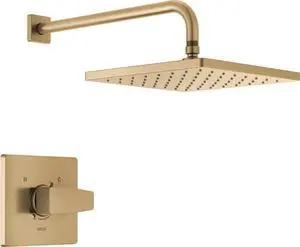 Delta Modern 14 Series Square Rain Shower Faucet Set, Brushed Gold Shower Head and Handle Set, Valve Trim Kit, Champagne Bronze T14268-CZ-PP (Valve Not Included)