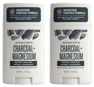 Schmidt's Aluminum-Free Vegan Deodorant Charcoal & Magnesium with 24 Hour Odor Protection, 2 Count for Women and Men, Natural Ingredients, Cruelty-Free, 1.7 oz, Pack of 2