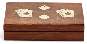 Twos Company Acacia Wood Playing Card Dice Game Set 2 Decks 5 Dice Brass Inlay Twos Company Acacia Wood Playing Card Dice Game Set 2 Decks 5 Dice Brass Inlay