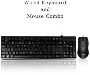 Hasee S-M11 Wired Keyboard and Mouse Combo for Windows, Optical Wired Mouse, Plug and Play, Full-Size Keyboard, Spill-Resistant, Quiet Typing, Compatible with PC, Laptop - Black