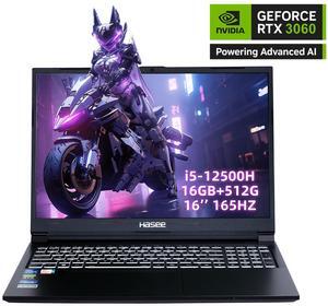 Hasee T8 (16'', i5-12500H, RTX3060), Gaming Laptop, i5-12500H 4.5GHz, 16G DDR4 RAM, 512G NVMe PCIe4.0 SSD, RTX3060 6G GDDR6, 16'' 2.5K 165Hz IPS Display, RGB KB, WiFi6, BT5.2, Win11, Obsidian Black