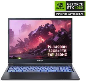Hasee T8 (16'', i9-14900HX, RTX4060), Gaming Laptop, i9-14900HX 5.8GHz, 32G (16Gx2) DDR5 5600MHz RAM, 1T PCIe4.0 SSD, RTX4060 8G, 16'' 2.5K 240Hz IPS Display, RGB KB,WF 6E,BT5.3,Win11,BlackHole Black