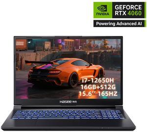 Hasee Z8 (15.6'', i7-12650H, RTX4060), Gaming Laptop, i7-12650H 4.7GHz, 16G DDR5 RAM, 512G NVMe PCIe4.0 SSD, RTX4060 8G GDDR6, 15.6'' QHD 165Hz 100%sRGB Display, RGB KB, WF6, BT5.2, Win11, Ore Black