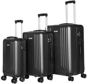 SKYTREE Hardshell Luggage Set 3-Piece (20in 24in 28in) with TSA Lock and 360° Silent Spinner Wheels, Lightweight ABS Carry-On & Checked Bags - Black Travel Suitcase