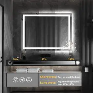 SKYTREE LED Bathroom Mirror With Lights, 48×36 Inch, Wall Vanity LED Mirror Tempered Glass Stepless Dimmable, Double Front And Back Light, Anti-Fog, Memory Smart Mirror For Bathroom