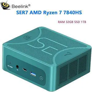 Beelink SER7 AMD Ryzen7 7840HS Mini PC RAM 32GB SSD 1TB Up to 5.1GHZ(8C/16T)DDR5 4K 120HZ WIFI6 BT5.2 WIndows 11PRO mini gaming Computers