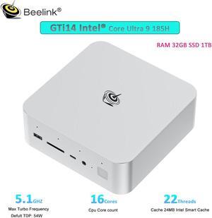 Beelink Gti14 Mini PC Intel Core Ultra9 185H 16C/22T Up To 5.1GHz RAM32GB DDR5 SSD1TB WIFI7 BlueTooth5.4 Gaming Mini Desktop Computer Fingerprint