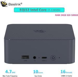 Beelink EQi12 Gaming Mini PC Intel Core 12650H up to 4.7GHz 10C/16T Desktop Computer For Home/Office 24GB LPDDR5 5200MHz 500GB PCIe4.0 SSD