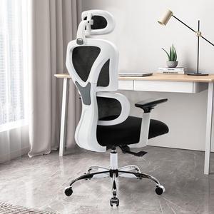 KERDOM Ergonomic Office Chair, Home Desk Chair, Comfy Breathable Mesh Task Chair, High Back Thick Cushion Computer Chair with Headrest and 3D Armrests, Adjustable Height Home Gaming Chair White/Silver