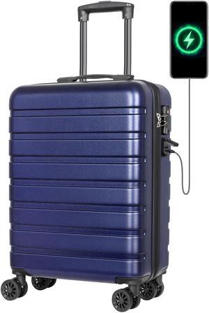 AnyZip Carry On Luggage 20" Hardside PC ABS Lightweight USB Suitcase with Wheels TSA Lock Pink Dark Blue