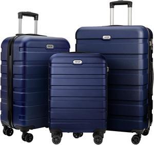 AnyZip Luggage Sets 3 Piece PC ABS Hardside Lightweight Suitcase with 4 Universal Wheels TSA Lock Carry On 20 24 28 Inch Dark Blue