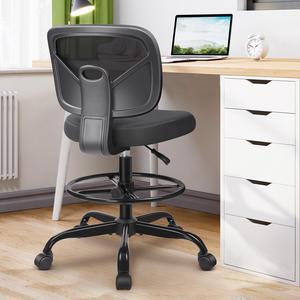 Coolhut Office Drafting Chair Armless, Tall Office Desk Chair Adjustable Height and Footring, Mid-Back Ergonomic Standing Desk Chair Mesh Rolling Tall Chair for Art Room, Office or Home (Black)