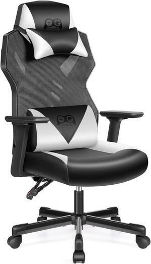 KERDOM Ergonomic Gaming Chair with Lumbar Support, Adjustable Backrest, Breathable Computer Swivel Chair, Racing Style Ergonomic Gaming Chair with PC leather cushion Black / White