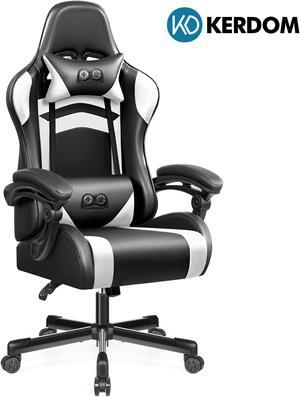 KERDOM Ergonomic Racing-Style Gaming Chair with High Back, Adjustable Height and Reclining Backrest, Complete with Headrest and Lumbar Support for Optimal Comfort Black / White