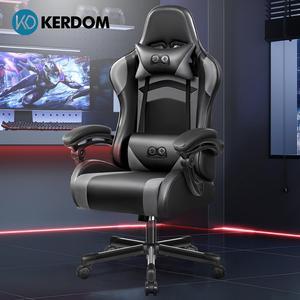 KERDOM Ergonomic Racing-Style Gaming Chair with High Back, Adjustable Height and Reclining Backrest, Complete with Headrest and Lumbar Support for Optimal Comfort Black / Grey