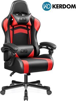 KERDOM Ergonomic Racing-Style Gaming Chair with High Back, Adjustable Height and Reclining Backrest, Complete with Headrest and Lumbar Support for Optimal Comfort Black / Red
