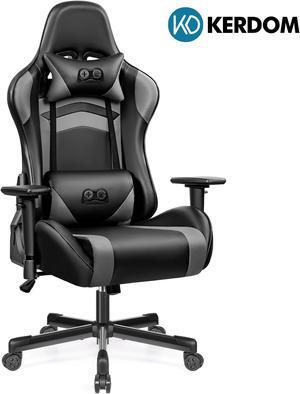 KERDOM Ergonomic Black Gaming Chair, Height-Adjustable Computer Chair, Racing-Style Design with Headrest and Lumbar Support for Gamers Black / Grey