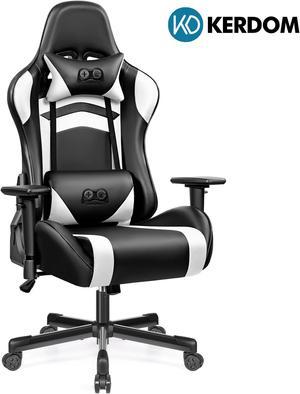 KERDOM Ergonomic Black Gaming Chair, Height-Adjustable Computer Chair, Racing-Style Design with Headrest and Lumbar Support for Gamers Black / White