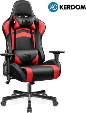 KERDOM Ergonomic Black Gaming Chair, Height-Adjustable Computer Chair, Racing-Style Design with Headrest and Lumbar Support for Gamers Black / Red