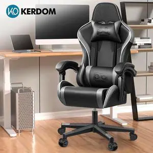 KERDOM Ergonomic Gaming Chair, Racing-Style Swivel Desk Chair, High-Back Adjustable Computer Chair with Lumbar Support Black / Grey