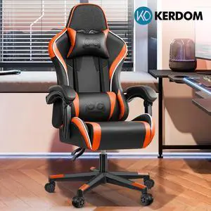 KERDOM Ergonomic Gaming Chair, Racing-Style Swivel Desk Chair, High-Back Adjustable Computer Chair with Lumbar Support Black / Orange