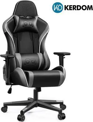 KERDOM Ergonomic Gaming Chair with 3D Armrests, Adjustable High-Back Computer Chair, Swivel Desk Chair with Lumbar Support for Gamers Black / Grey
