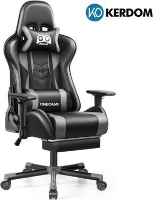 KERDOM Adult Ergonomic Gaming Chair with 3D Armrests, Racing-Style Chair with Footrest and Lumbar Pillow, Tilt Lock, and PU Leather Design  for Gaming or Office Black / Grey